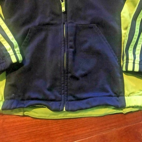 ADIDAS Full Zip Track Jacket Boys Size 3T Navy Blue & Green Kids triple stripe - Picture 4 of 5